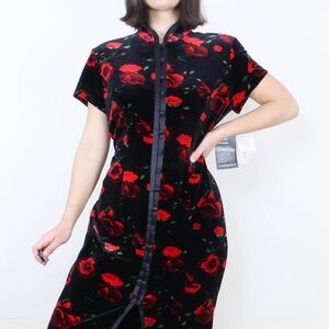 Vintage 90’s Evan Picone Black Dress with Red Floral Design Maxi Size 10